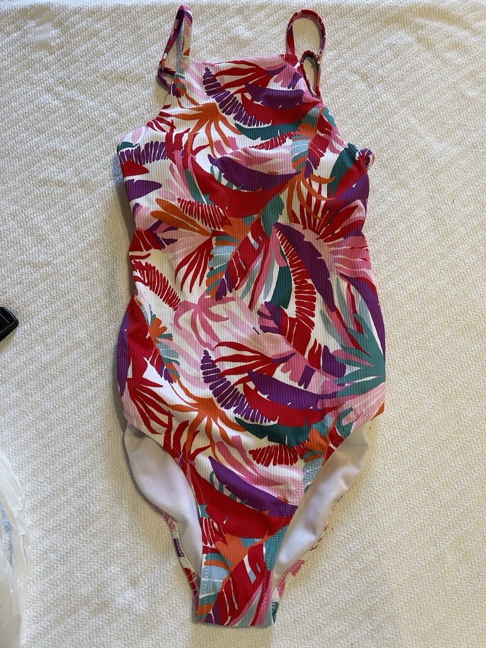 Raisins Women Tropical Ribbed Modest One-Piece Swimsuit Size XS NWOT